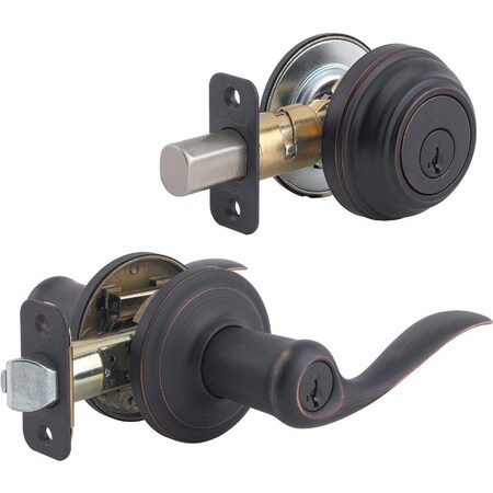 Kwikset Signature Series Venetian Bronze Deadbolt and Lever Combo with Smartkey 991TNL 11P SMT CP
